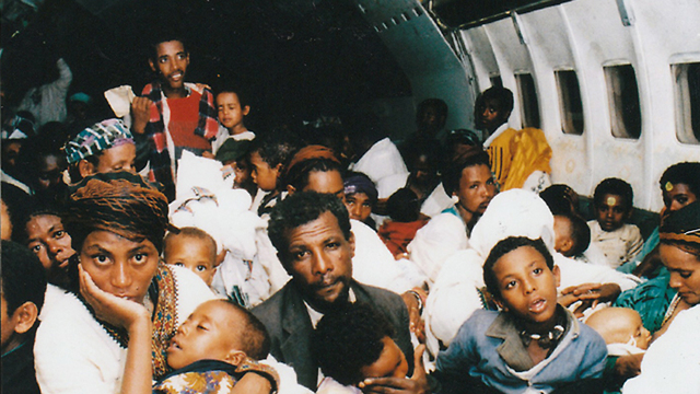 Ethiopian Jews on a plane en route to Israel, Operation Solomon, May 1991