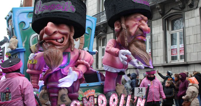 Anti-Semitic caricatures in the 2019 carnival in Aalast, Belgium 