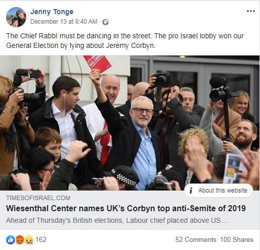 Tonge's Facebook post