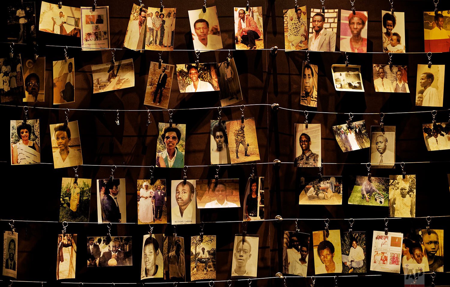 Family photos of some of those who died at the Kigali Genocide Memorial center in the Kigali, Rwanda commemorating the 25th anniversary of 800,000 Tutsis and moderate Hutus massacred by the majority Hutu population over a 100-day period in what was the worst genocide in recent history 
