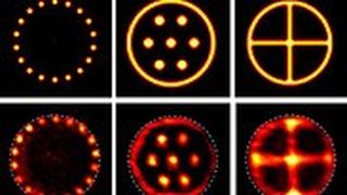 הדגמות של השיטה החדשה (שורה תחתונה) המאפשרת להתקרב למבנה העצמים הנחקרים (שורה עליונה) בתוך 100 ננו-שניות