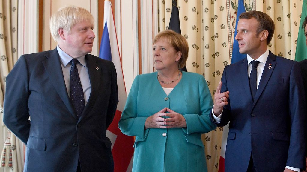 British Prime Minister Boris Johnson, German Chancellor Angela Merkel and French President Emmanuel Macron 