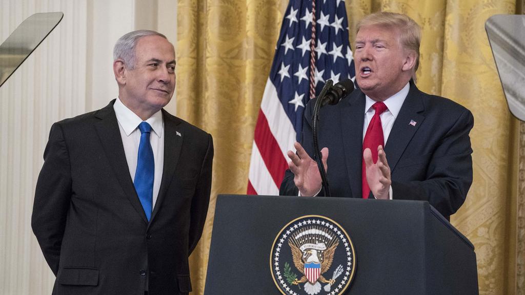 Prime Minister Benjamin Netanyahu and U.S. President Trump during the unveiling of the peace plan on Tuesday 