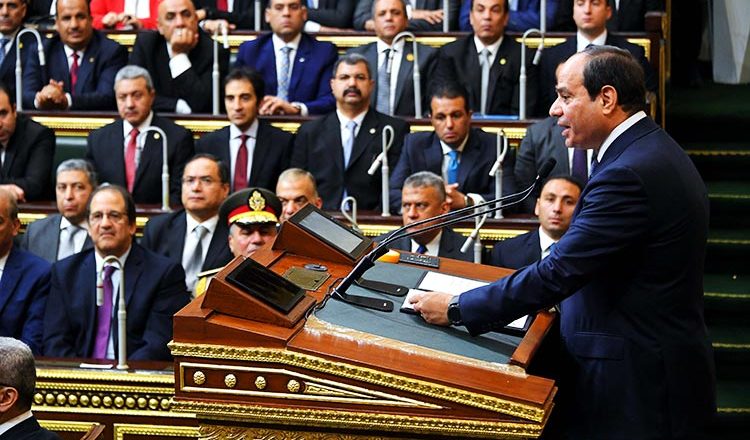 Egyptian President Abdel Fattah al-Sisi speaking to the Egyptian parliament 