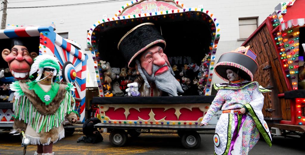 A float featuring a caricature of a Jew at the parade in Aalst, Feb. 23 2020 
