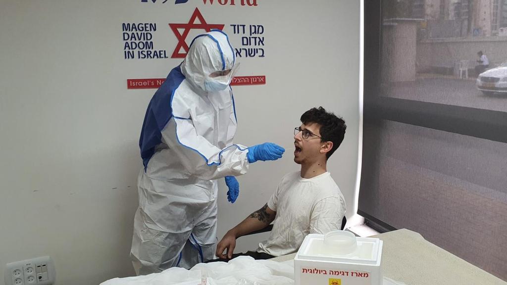  An Israeli health official tests a patient for coronavirus 