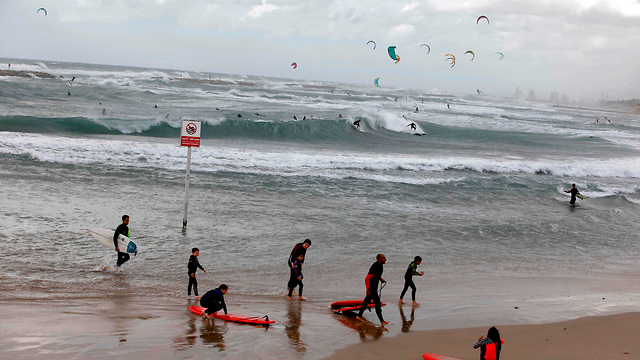 Surfers at Tel Aviv beach