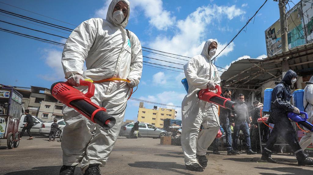 Spraying disinfectant against coronavirus in Gaza 