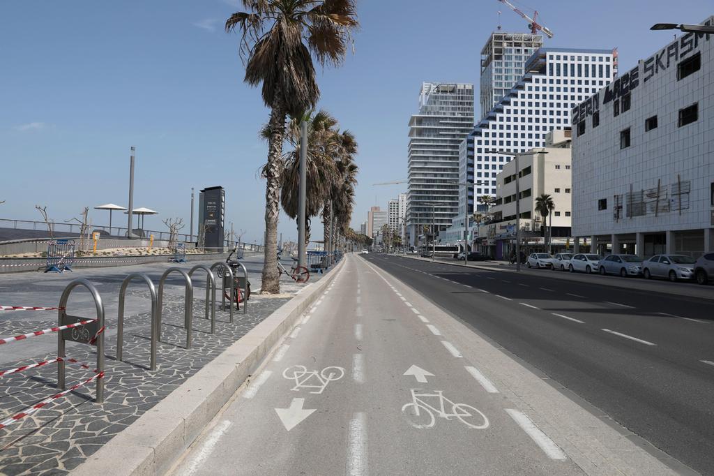 The normally bustling Tel Aviv promenade is almost empty  