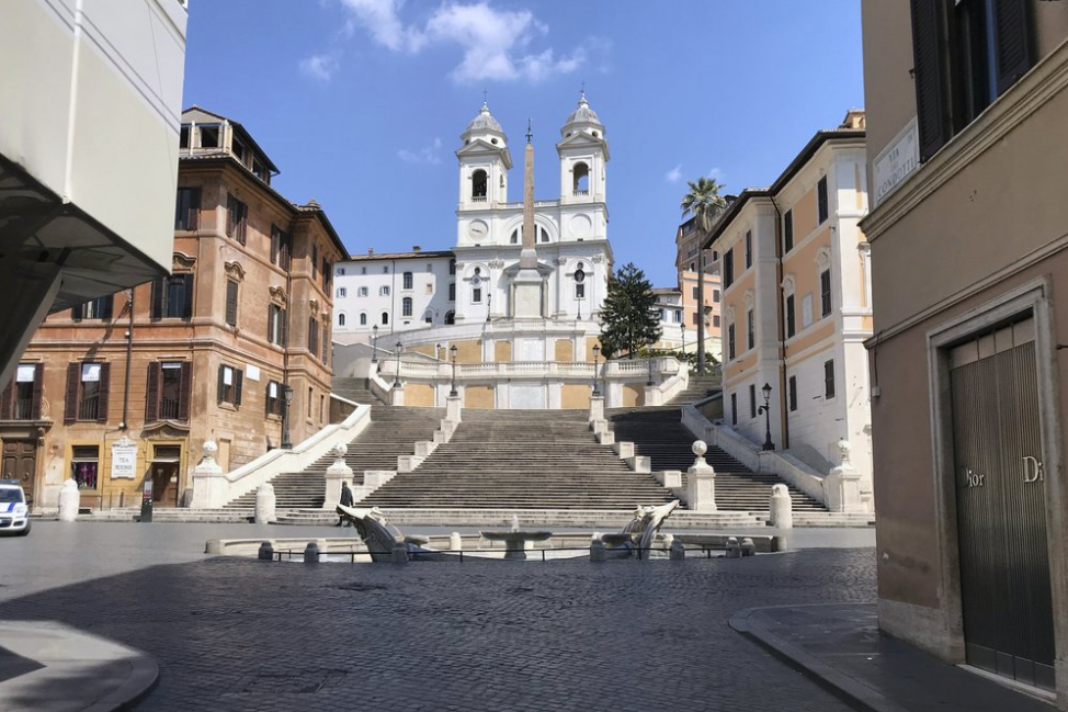 A view of the empty Piazza di Spagna, at the foot of the Spanish Steps, following the coronavirus lockdown measures, in Rome 