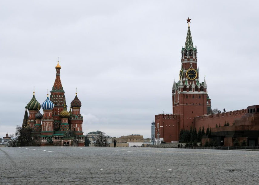 Moscow's deserted Red Square, where the May 9th Victory Day parades were to take place 