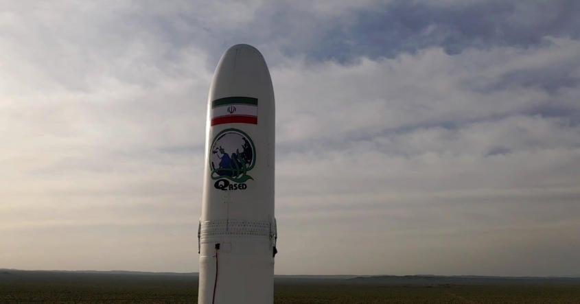 Iranian rocket carrying a satellite before its launch 