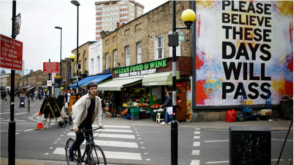 A cyclist at Broadway Market in London 