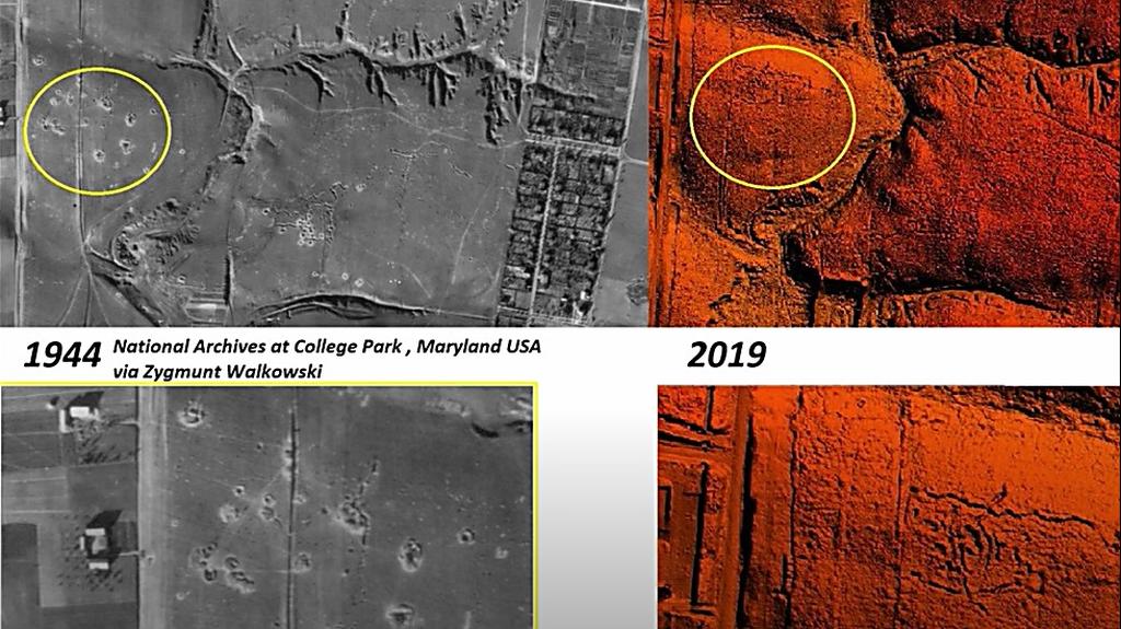 Территория парка в 1944 году и 75 лет спустя. Аэрофтоснимки из Национального архива США