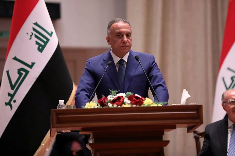 Mustafa al-Kahdimi, Iraqi Prime Minister-designate speaks to members of the Iraqi parliament in Baghdad 