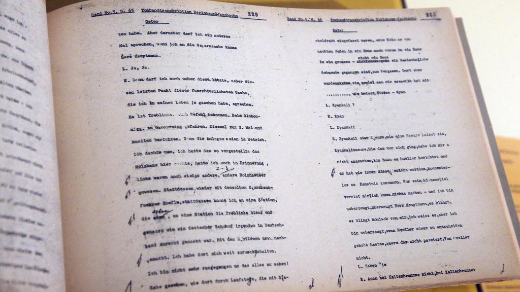 A transcript of the interrogation of Adolf Eichmann by the Israeli police can be seen during a press tour of the exhibition 