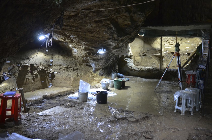 Excavation work underway at the Bacho Kiro cave in Bulgaria