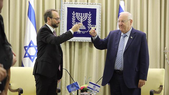 EU Ambassador to Israel Emanuele Giaufret and President Reuven Rivlin at the President’s Residence in Jerusalem 