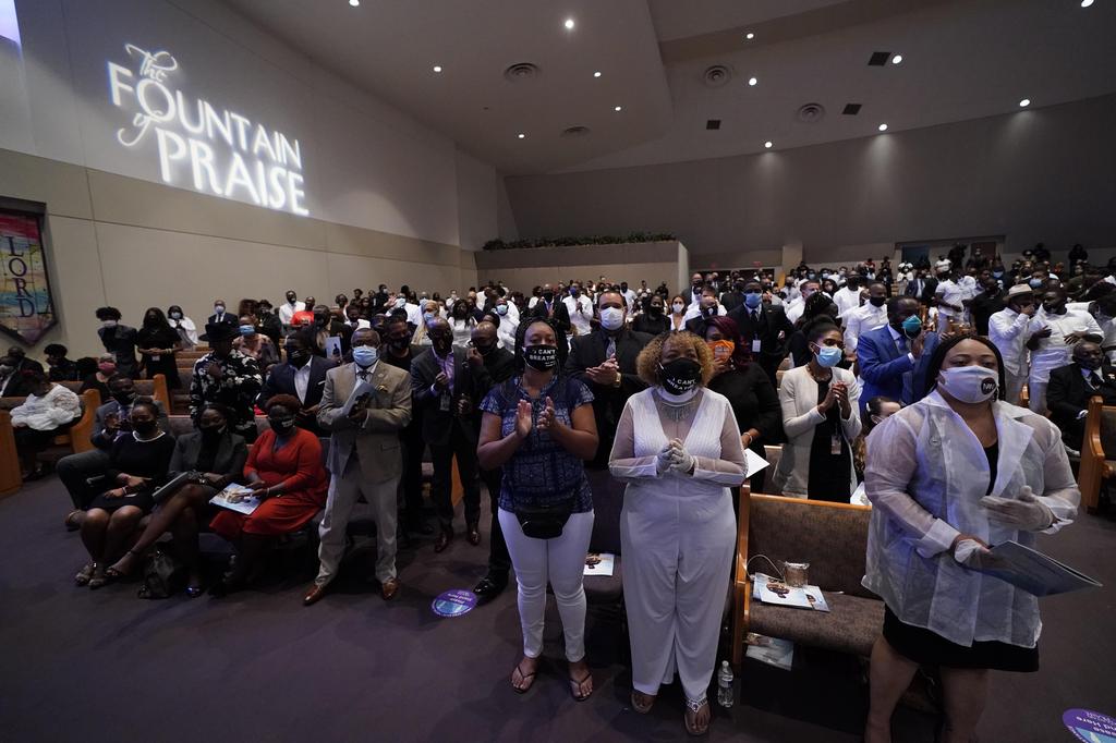Family and guests attend the funeral service for George Floyd at the Fountain of Praise church, Houston, Texas, USA, 09 June 2020 