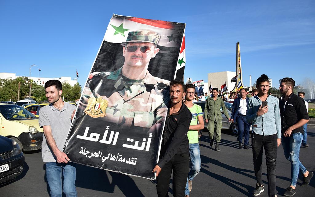 סוריה הפגנת תמיכה ב בשאר אסד ב דמשק נגד הסנקציות האמריקניות החדשות