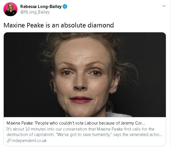 Rebecca Long-Bailey tweet Starmer anti-Semitism Maxine Peake Labour 
