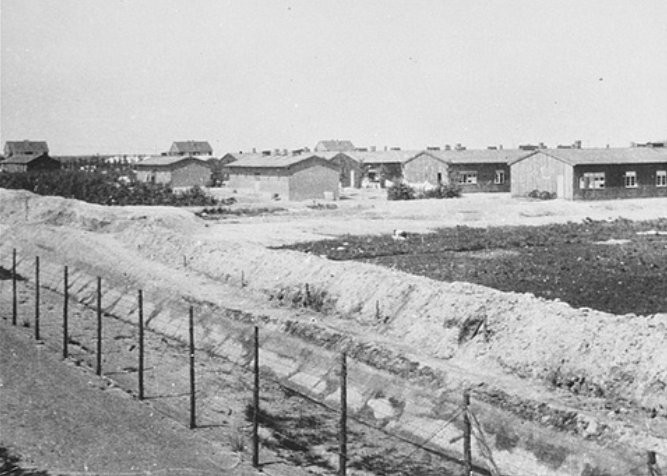 Westerbork transit camp in the Netherlands following its liberation in 1945 