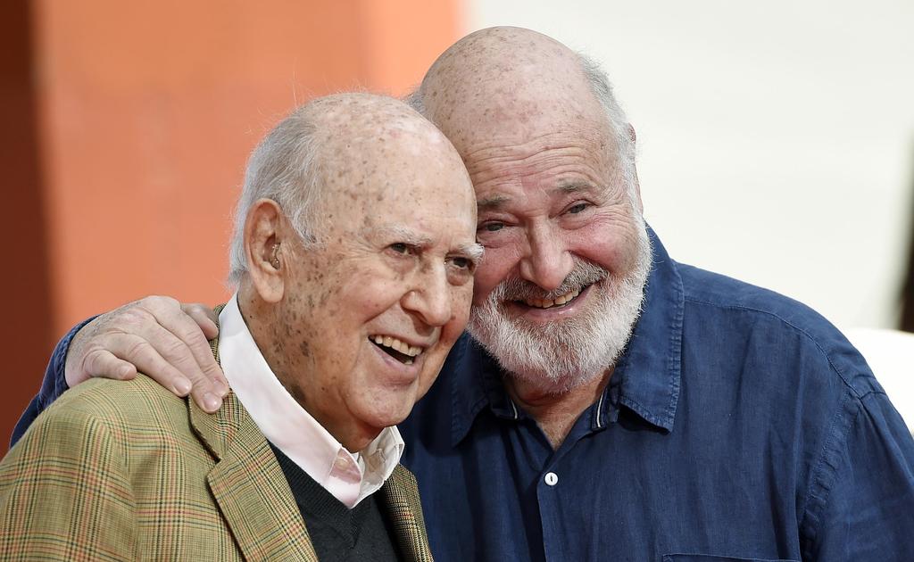 Carl Reiner, left, and his son Rob Reiner pose together following their hand and footprint ceremony at the TCL Chinese Theatre in Los Angeles 