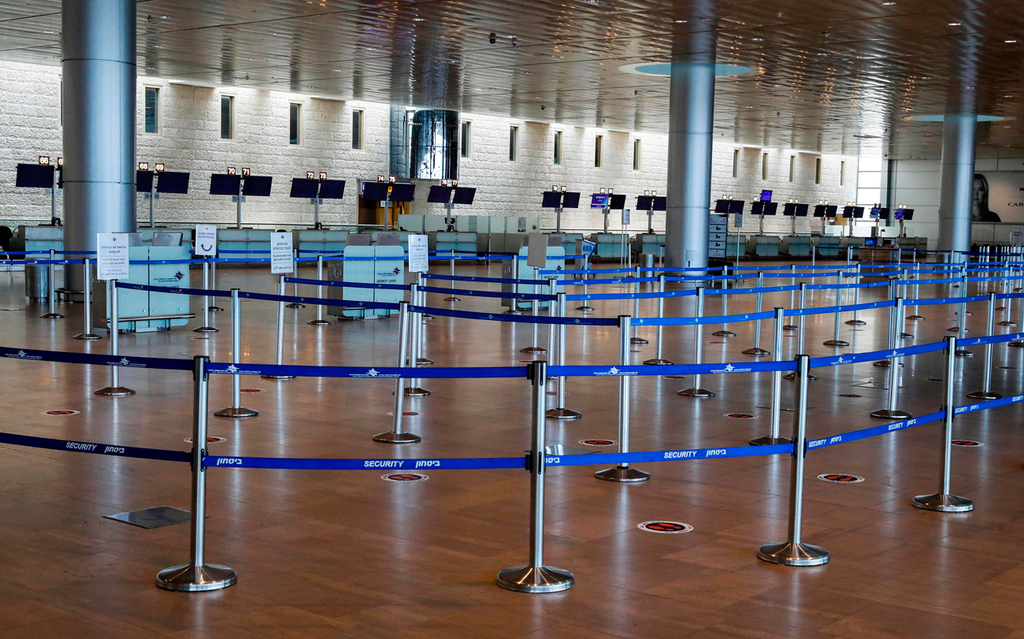 Ben-Gurion Airport check-in area stands empty due to coronavirus restrictions, July 2020  
