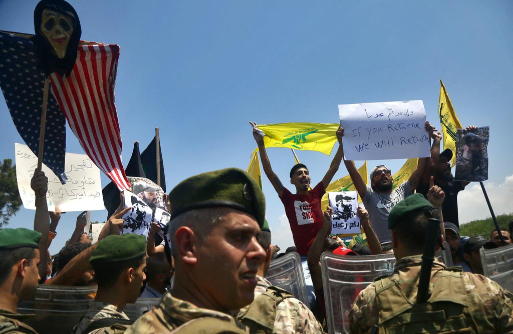 Hezbollah supporters demonstrate against the visit of Commander of the U.S. Army Central Command McKenzie to Lebanon