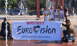 הפגנה של פעילי הארגון הפלסטיני השבדי שקראו להחרמת האירויזיון