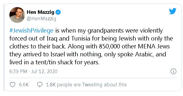 Hen Mazzig's response tweet to #JewishPrivilege