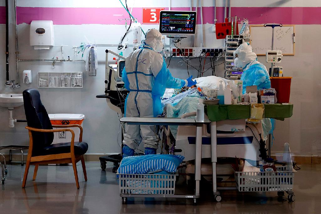 Medical staff treating coronavirus patients at Sheba Medical Center, Israel's largest hospital 