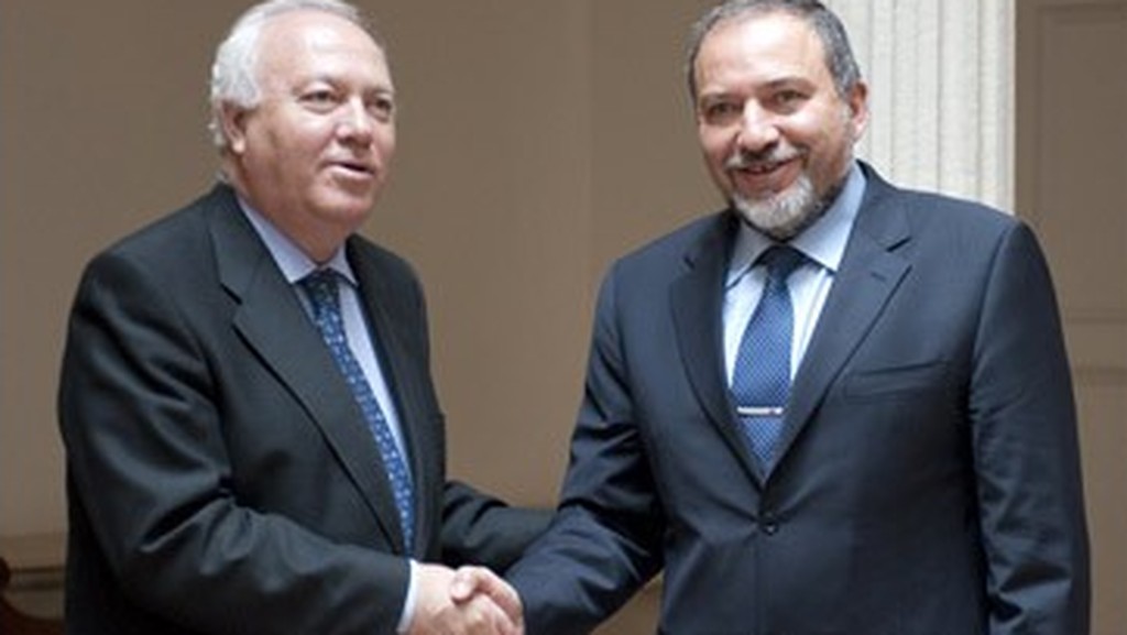 Then-Spanish Foreign Minister Miguel Moratinos meets with his Israeli counterpart Avigdor Liberman in Madrid in 2010 