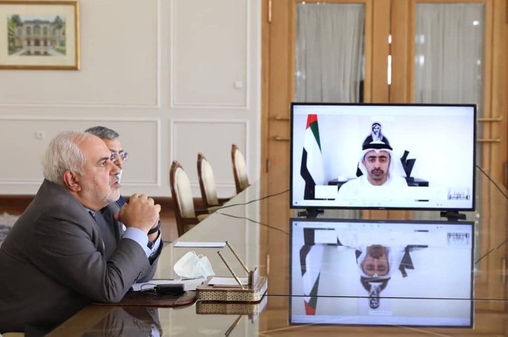 ran's Foreign Minister Mohammad Javad Zarif on video call with UAE Foreign Minister Sheikh Abdullah bin Zayed al-Nahyan 
