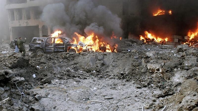 The devastation left after the bomb that targeted the motorcade of Rafik Hariri in Beirut on February 14, 2005 