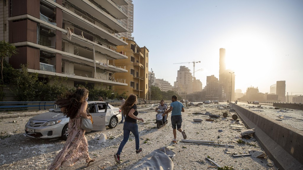  A residential street destroyed by the devastating explosion at the Beirut port 