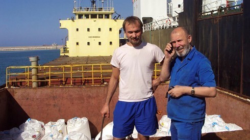 Boris Prokoshev (right) on the Russian ship carrying ammonium nitrate held in Beirut in 2013 