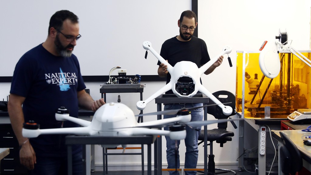 Employees of Airobotics, an Israeli company which says it has developed two pilotless drones that are being trialled by Singapore's police 