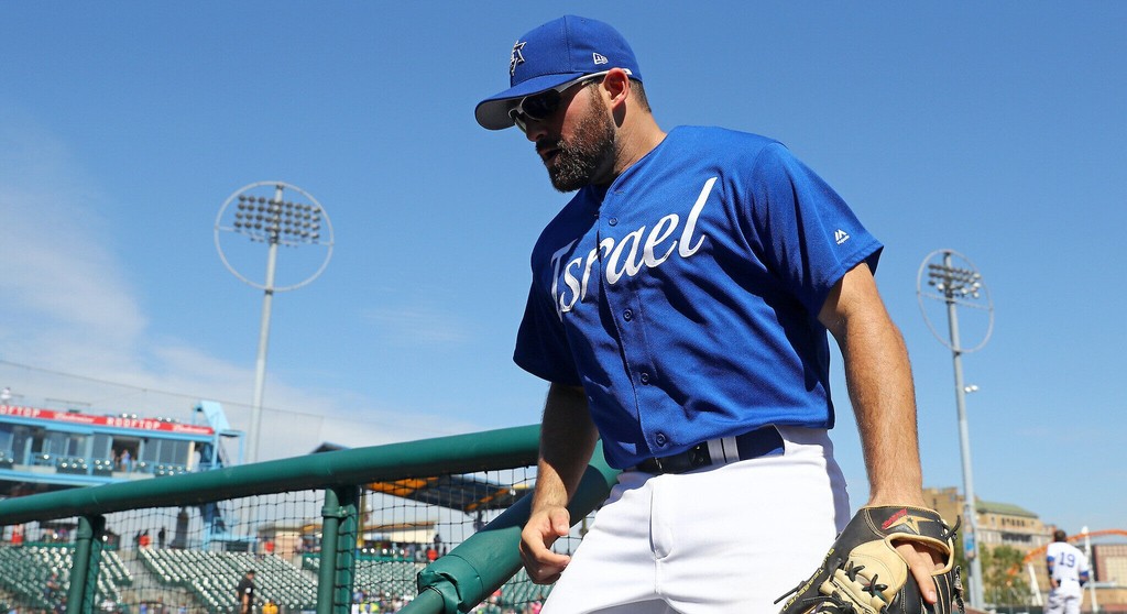 Cody Decker playing for Team Israel in a 2016 World Baseball Classic qualifier game at MCU Park in Brooklyn, New York 