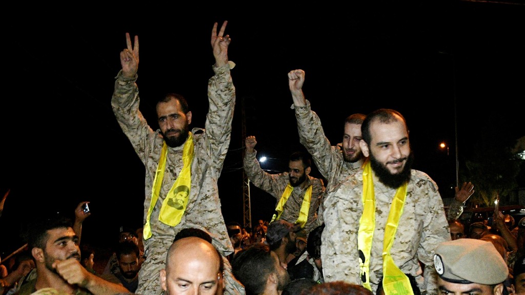  Hezbollah members celebrate in Qaa, Lebanon