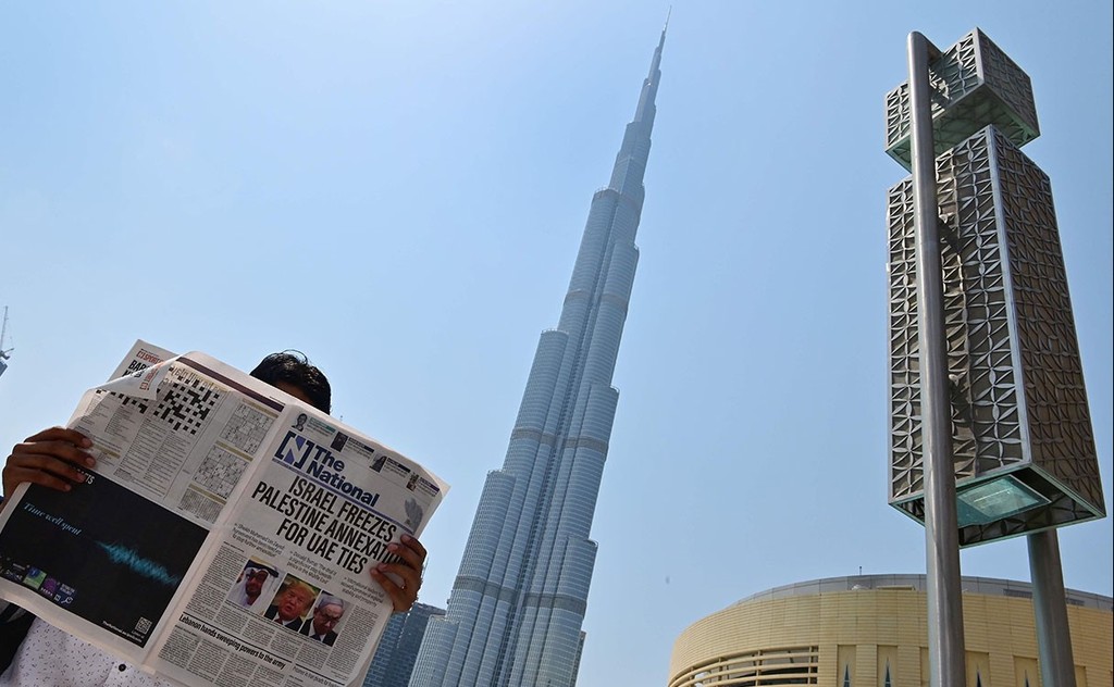 News paper in Dubai announces the new UAE-Israel agreement 