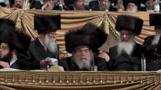 Rabbi Yissachar Dov Rokeach head of the Belz Hassidic dynesty at his grandson's wedding in Jerusalem 