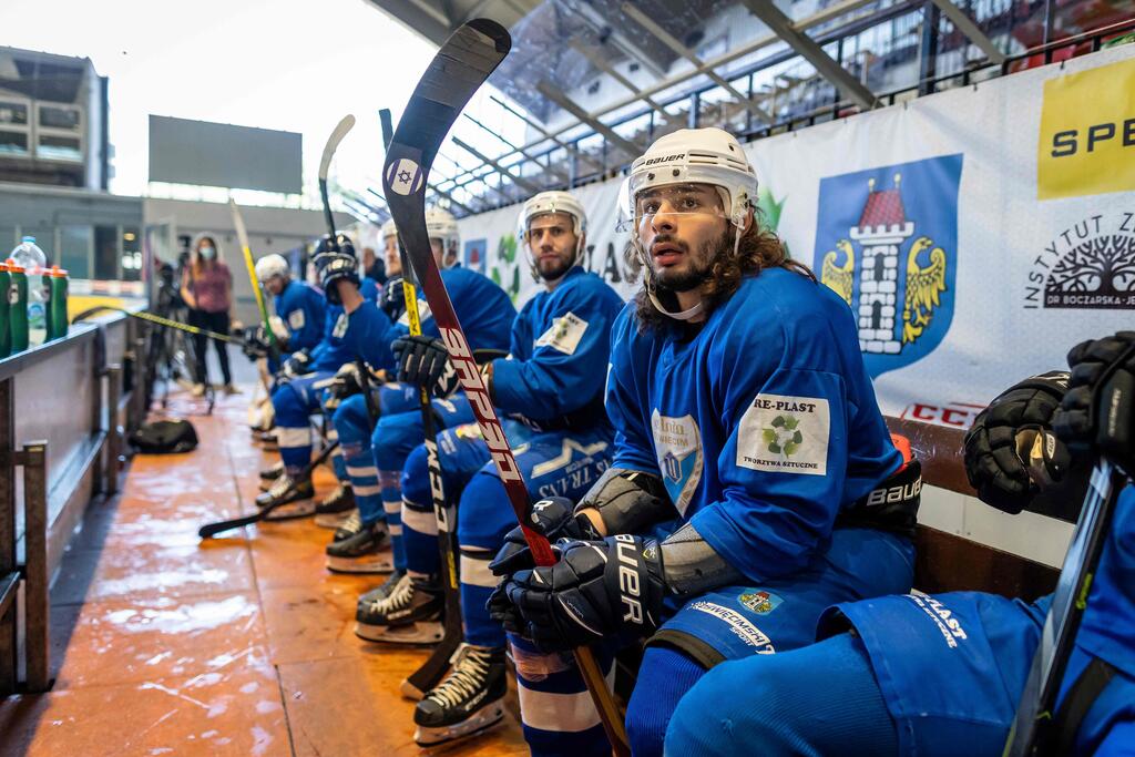 Israel's ice hockey team captain Eliezer Sherbatov attends a training session with his ice hockey team Unia Oswiecim, in Oswiecim