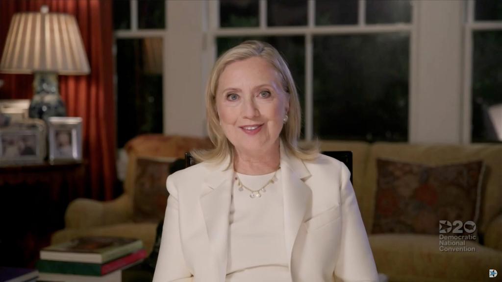 former first lady and Secretary of State Hillary Clinton addresses the virtual convention 