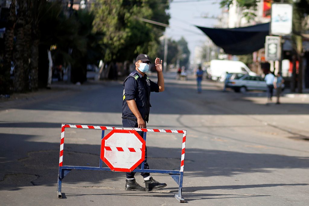 Police road block during lockdown in Gaza 