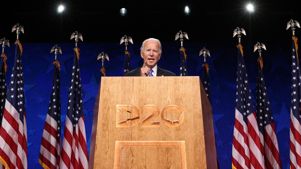 Joe Biden accepts the Democratic nomination for president in a speech in Delware on August 20, 2020 