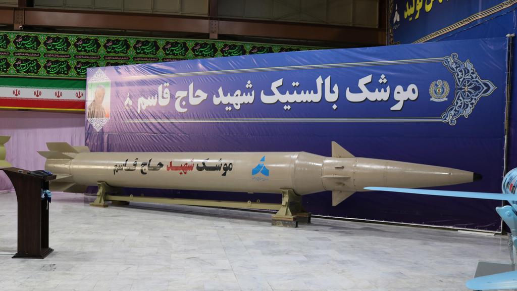 An undated handout picture made available by the Iranian Defence Ministry on 20 August 2020 shows a ballistic missile named ‘Qasem Soleimani’