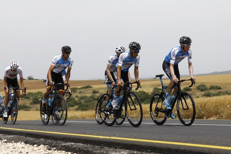 Members of the Israel Cycling Academy team train near Kibbutz Beit Guvrin 