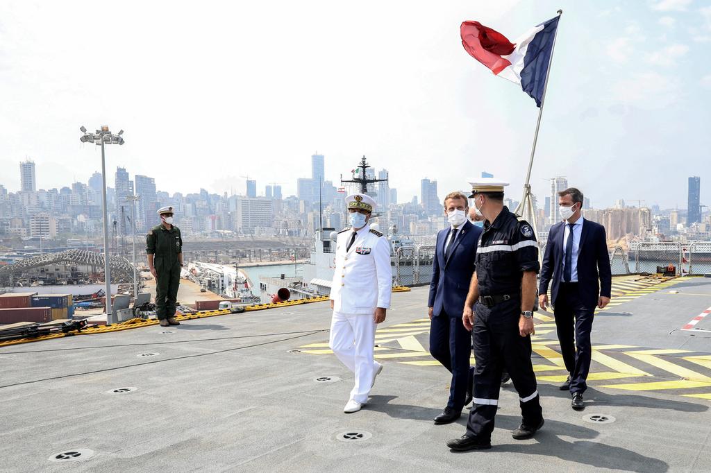French President Emmanuel Macron meets with UN representatives and NGOs mobilised for the reconstruction of the port of Beirut, Sept. 1, 2020 