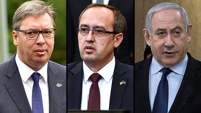  L-R: Serbian President Aleksandar Vucic, Kosovan Prime Minister Avdullah Hoti and Prime Minister Benjamin Netanyahu 